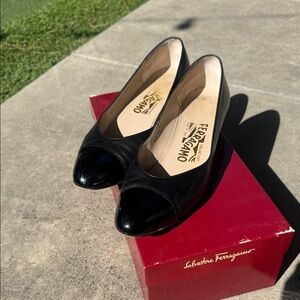 Salvatore Ferragamo Black Cap-Toe Heels